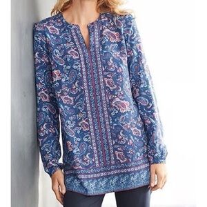 J. Jill Blue Relaxed Tunic with Mandarin Collar